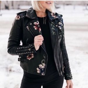 Studded floral faux leather jacket